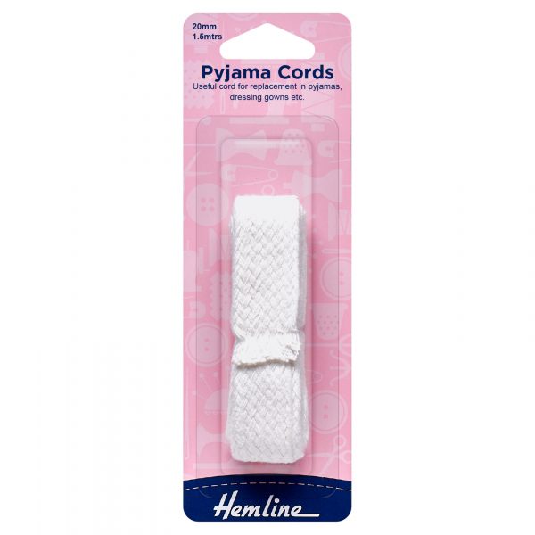 H682 1 scaled Polyester Pyjama Cord: 1.5m x 20mm: White