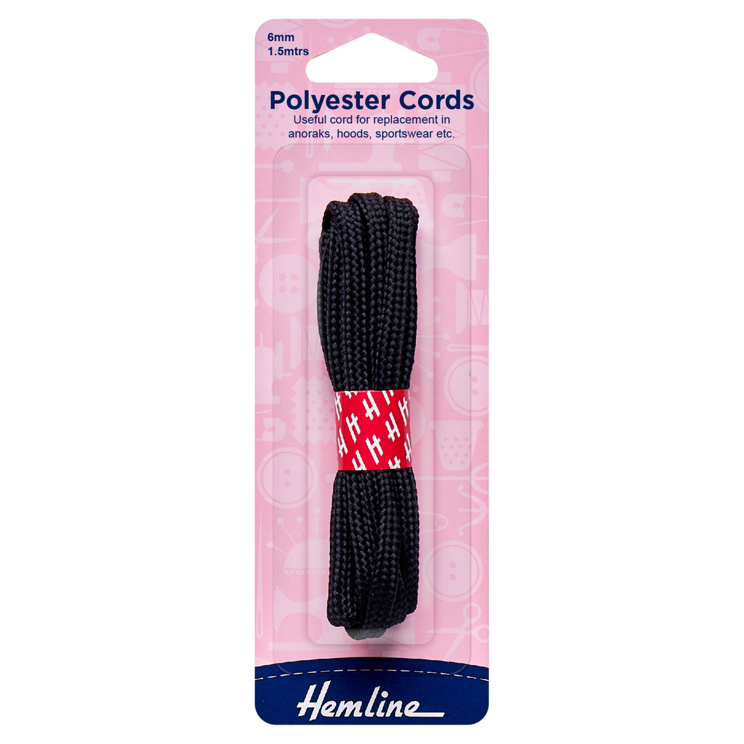 Polyester Cord: 1.5m x 6mm: Black