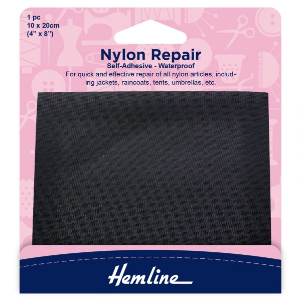 H689 BLACK 1 scaled Self Adhesive Nylon Repair Patch: Black - 10 x 20cm