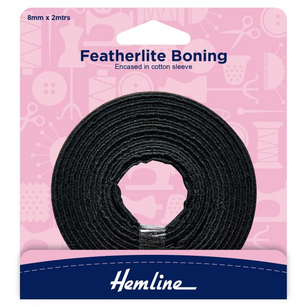 H696 8 B 1 scaled Featherlite Boning: 2m x 8mm: Black
