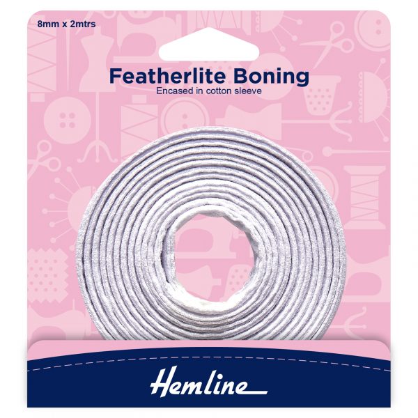 H696 8 W 1 scaled Featherlite Boning: 2m x 8mm: White