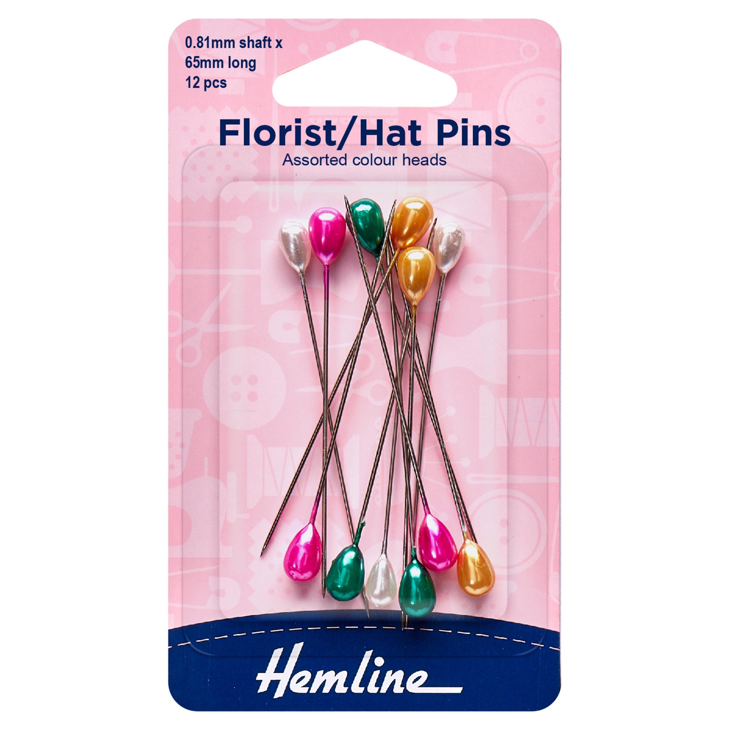 Pins: Florist-Hat: Multi-Coloured: 65mm: 12 Pieces
