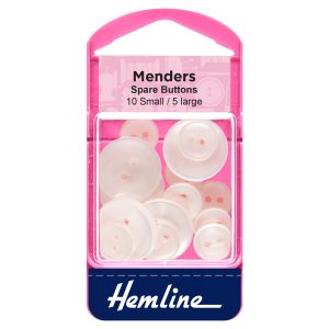 Buttons: Mender: White: 15 Pieces
