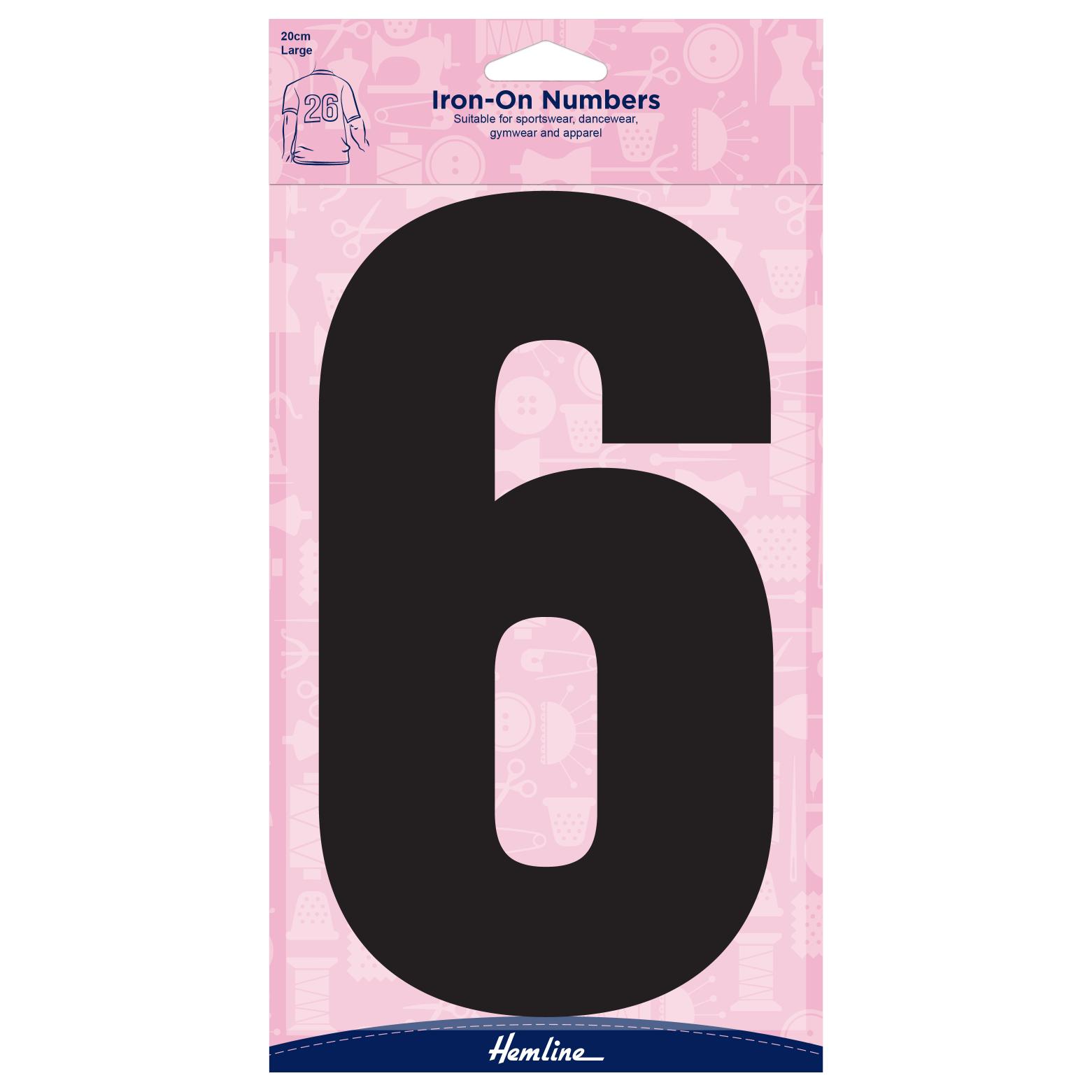 Motif: Iron-On Number: 20cm: Black: 6