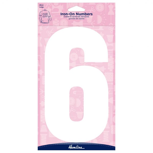 H824 20 6W Motif: Iron-On Number: 20cm: White: 6