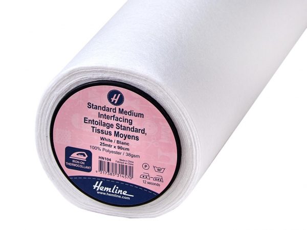 Interfacing: Standard: Medium: Iron-on: 25m x 90cm: White