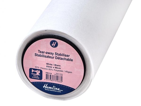 Stabiliser: Tear-Away: Sew-in: 25m x 90cm: White