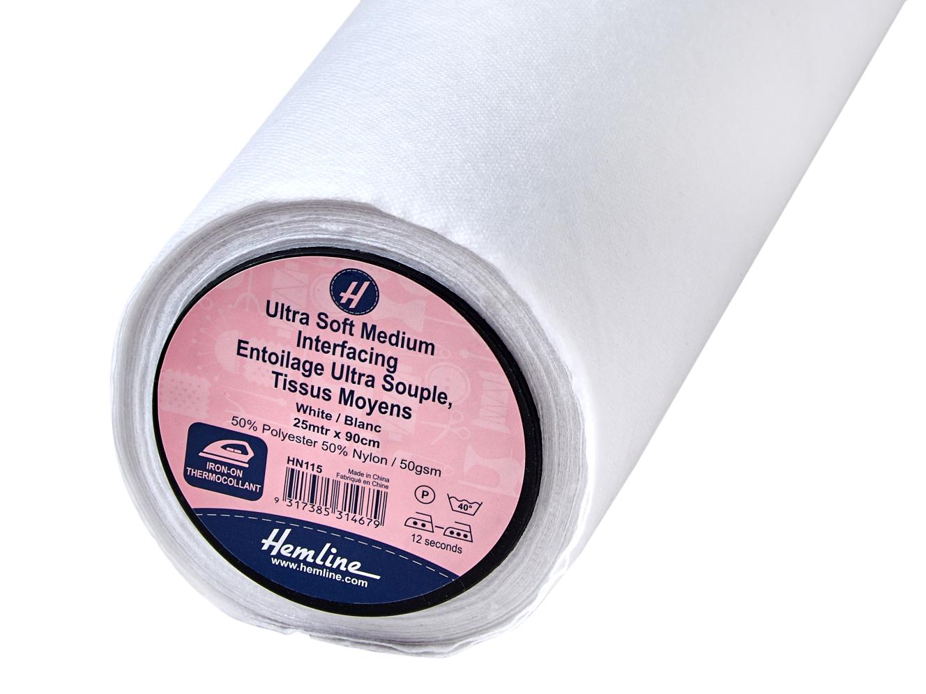 Interfacing: Ultra-Soft: Medium: Iron-on: 25m x 90cm: White
