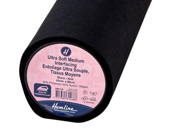 Interfacing: Ultra-Soft: Medium: Iron-on: 25m x 90cm: Black
