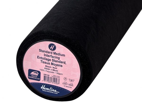 HN126 Interfacing: Standard: Medium: Iron-on: 25m x 90cm: Black
