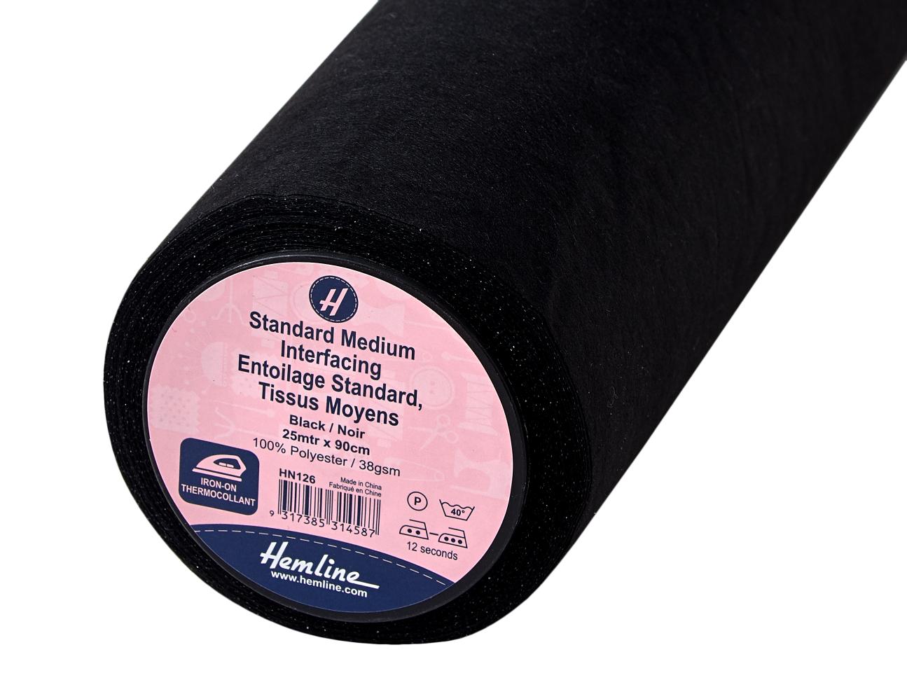 Interfacing: Standard: Medium: Iron-on: 25m x 90cm: Black