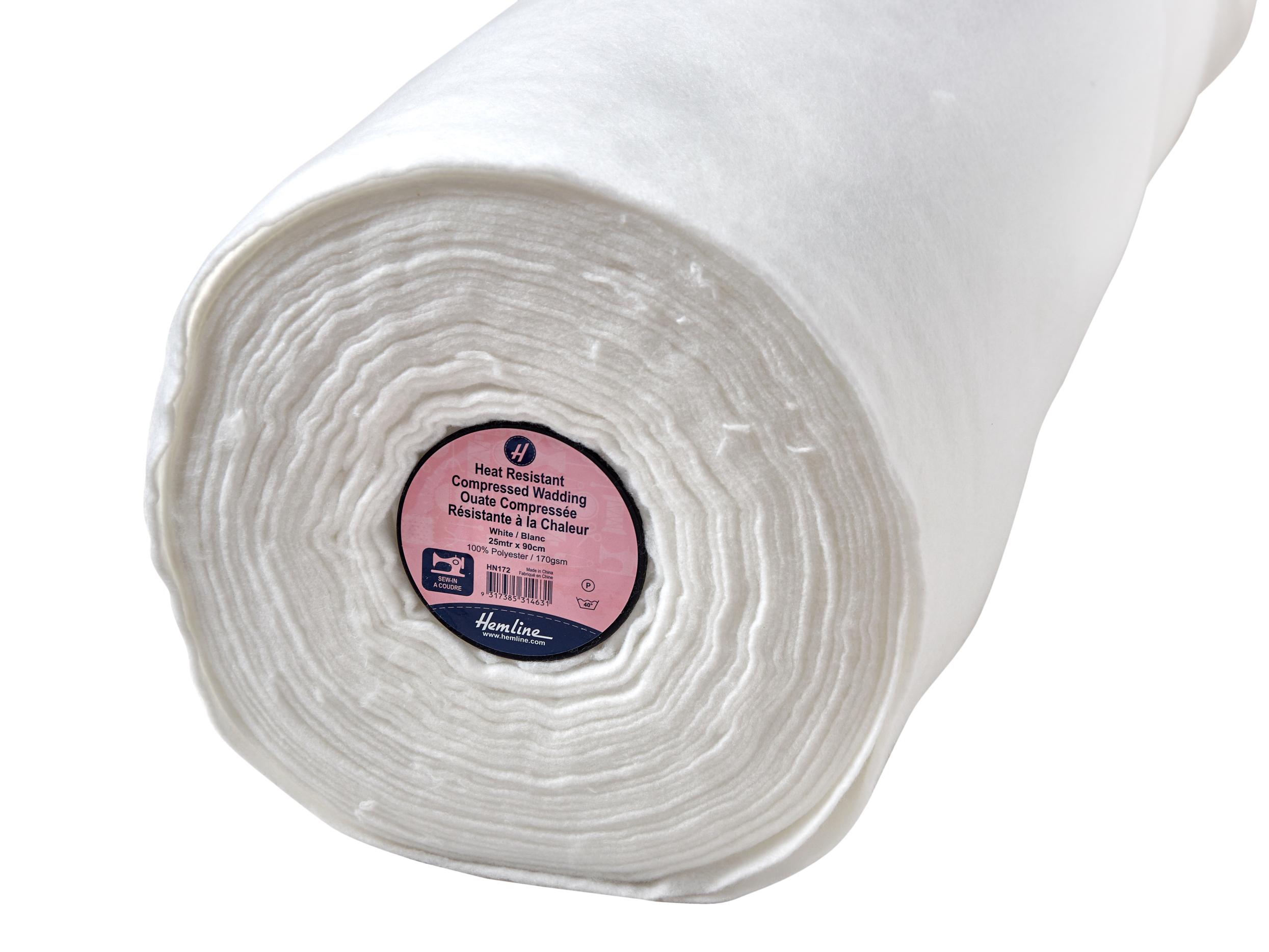 Wadding: Heat Resistant: Compressed: Sew-in: 25m x 90cm: White