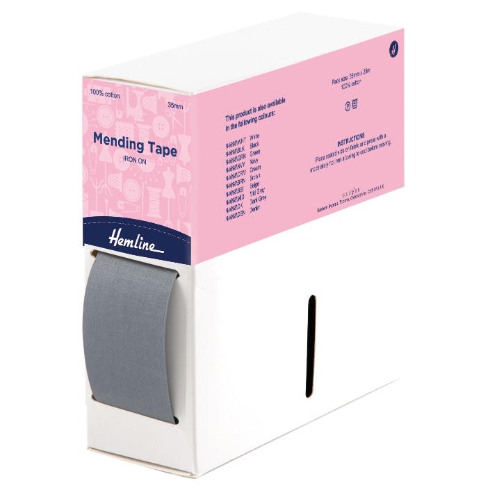 Iron-On Mending Tape: 25m x 35mm: Mid Grey